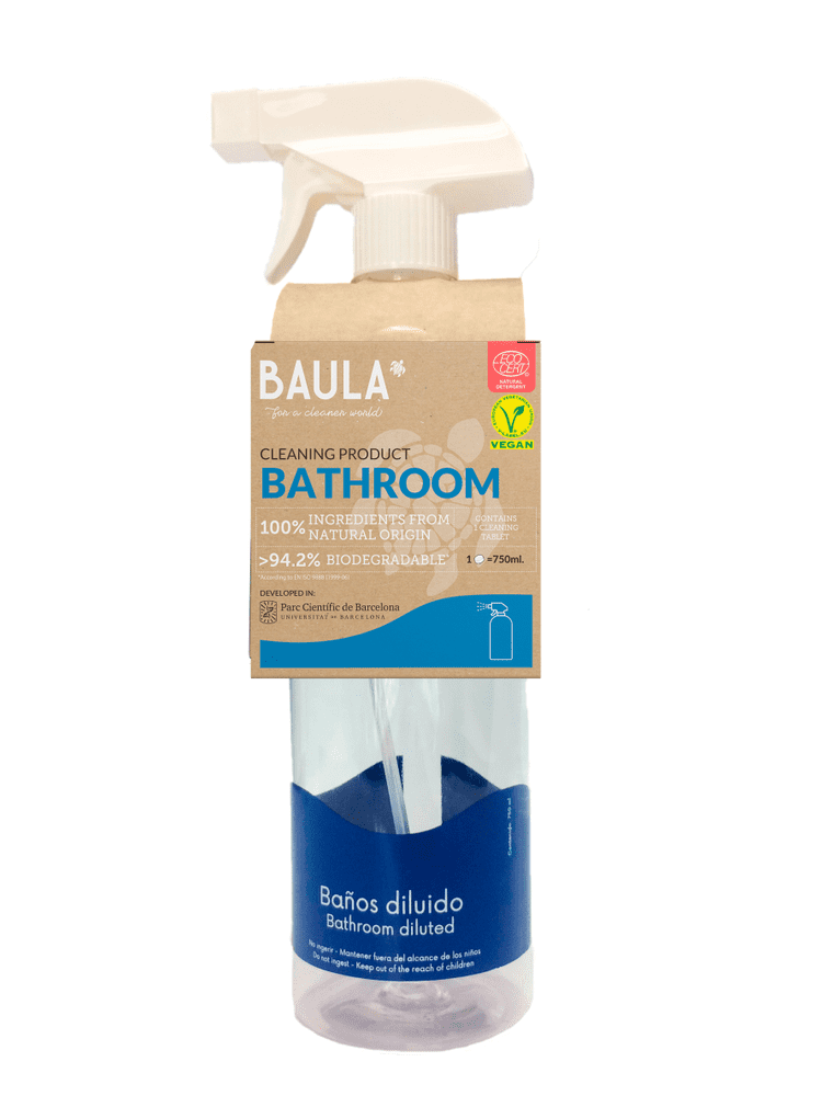 Baula Štartovacia sada Do kúpeľne - fľaša a ekologický čistiaci prostriedok na čistenie kúpeľní v tabletách 5 g na 750 ml čistiaceho prípravku